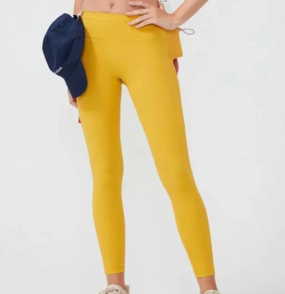 OUTDOOR VOICES Women's Snacks 7/8 Leggings XS Yellow Cider Mini Sidepack NWT